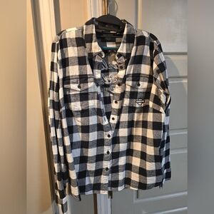 HARLEY DAVIDSON Black and White Plaid FLANNEL Button-Up Shirt 1W